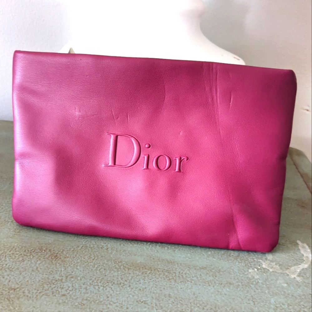 DIOR Beauty CD Logo Red Cosmetic Makeup Bag Pouch w/ Zipper 8"x5" NEW 